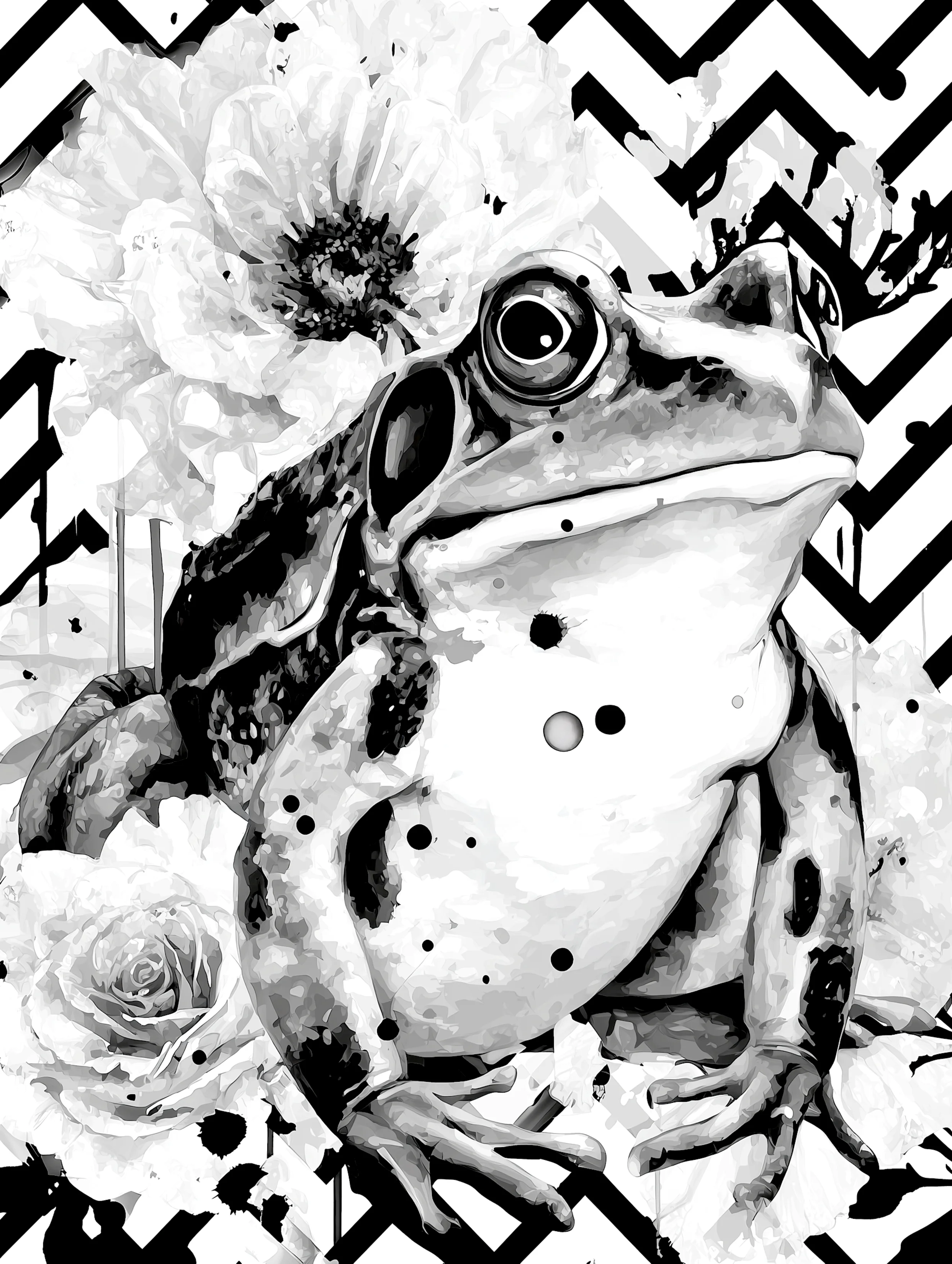 Free printable frog coloring page for adults featuring thin zig zag gray frog